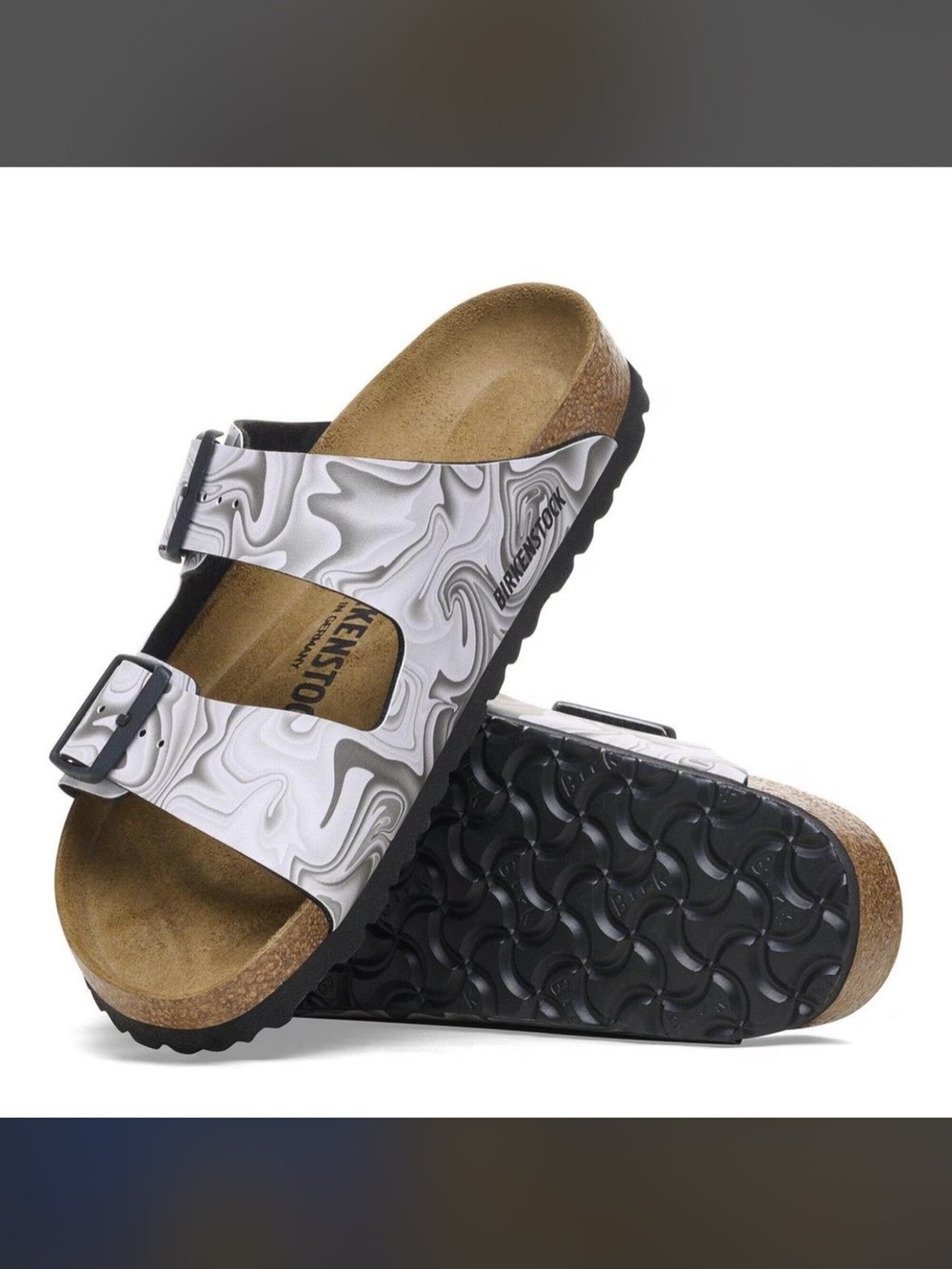 Birkenstock Women’s Arizona Birko-Flor Marbletwirl Black/White Size US 7